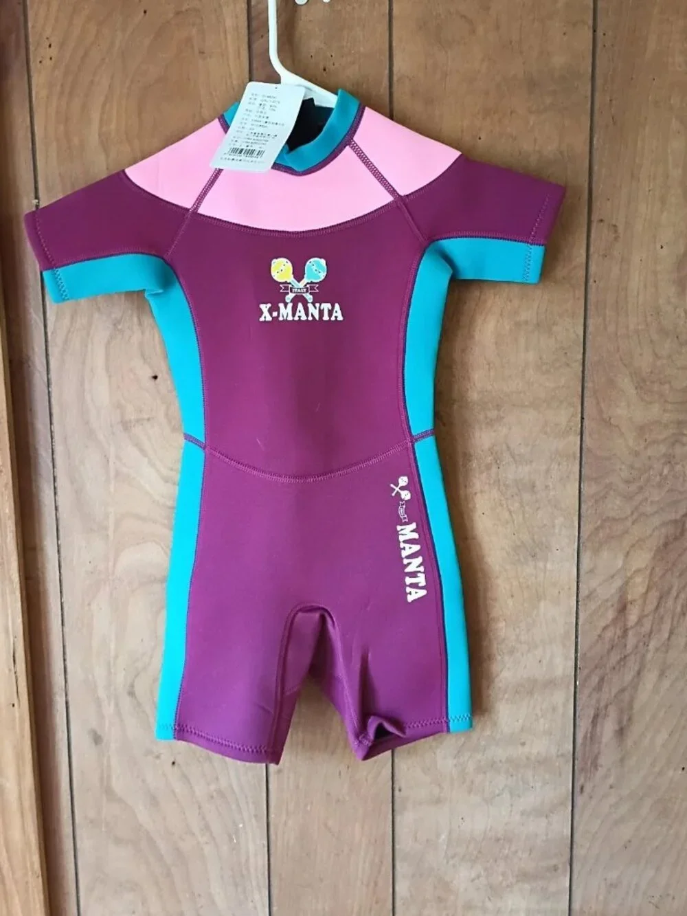 Kids Shorty Wetsuit Size M Purple Pink Blue Colorblock Short Sleeve NWT